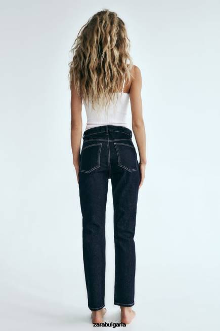 Zara облекло 66FT524 Жени trf високи дънки за печка тъмно индиго