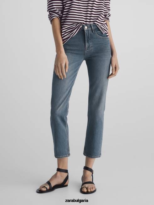 Zara облекло 66FT849 Жени тесни дънки със средна талия аквамарин