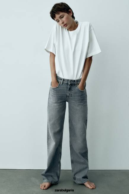 Zara облекло 66FT867 Жени широки дънки trf със средна талия по цялата дължина син