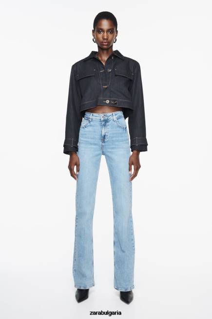 Zara облекло 66FT869 Жени разклешени дънки с висока талия z1975 светло синьо