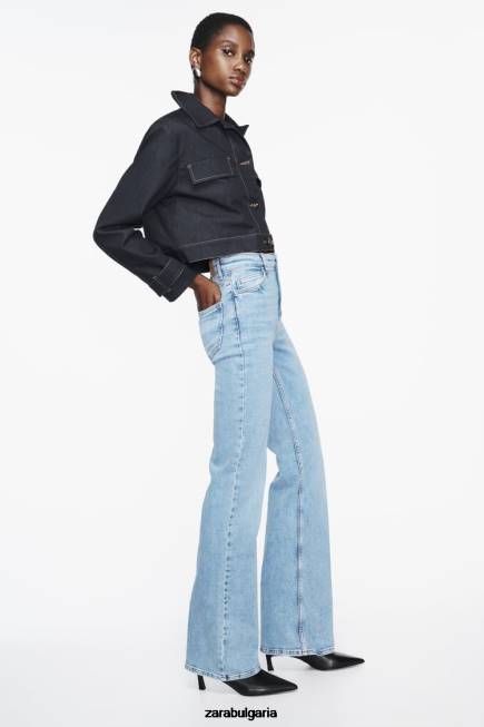 Zara облекло 66FT869 Жени разклешени дънки с висока талия z1975 светло синьо