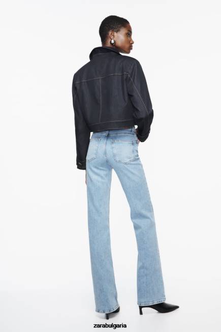 Zara облекло 66FT869 Жени разклешени дънки с висока талия z1975 светло синьо