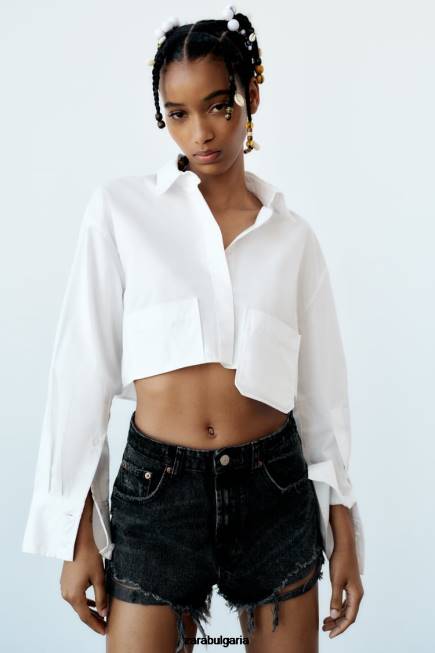 Zara облекло 66FT526 Жени trf извити шорти с висока талия черен