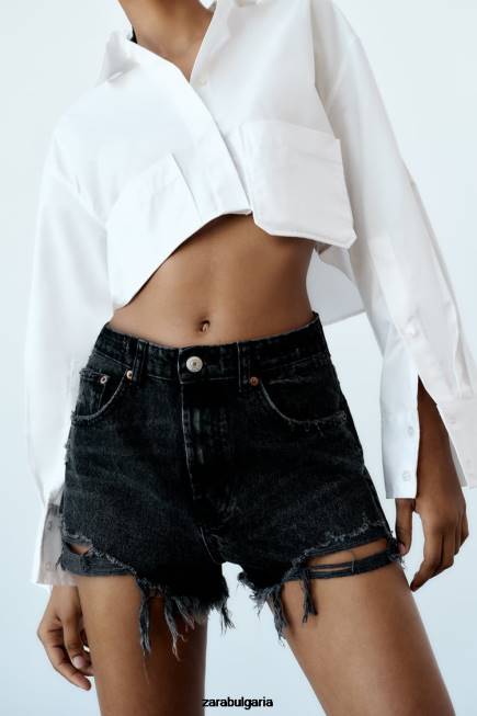 Zara облекло 66FT526 Жени trf извити шорти с висока талия черен