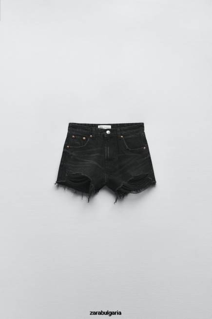 Zara облекло 66FT526 Жени trf извити шорти с висока талия черен