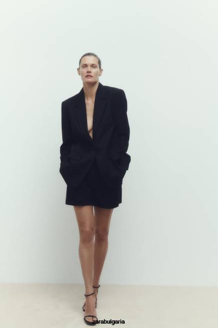 Zara облекло 66FT527 Жени плисирани шорти с висока талия черен