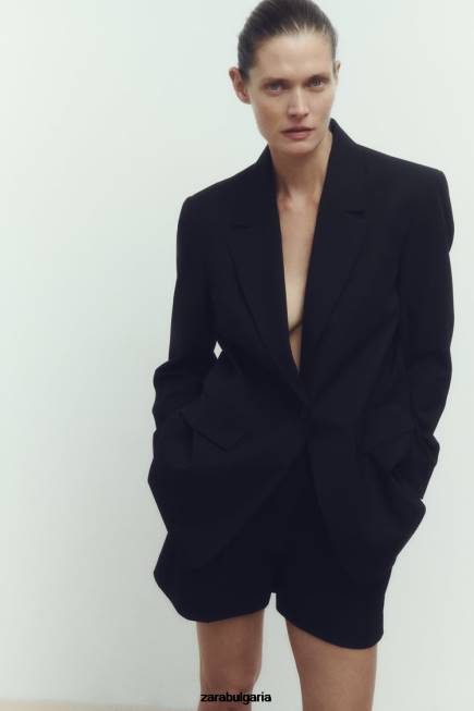 Zara облекло 66FT527 Жени плисирани шорти с висока талия черен