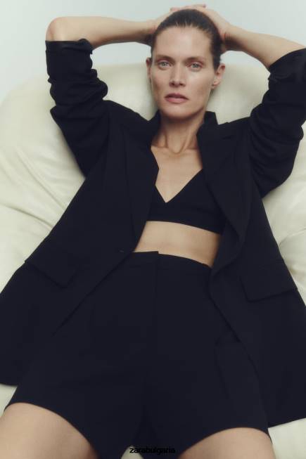 Zara облекло 66FT527 Жени плисирани шорти с висока талия черен