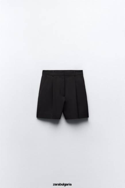 Zara облекло 66FT527 Жени плисирани шорти с висока талия черен