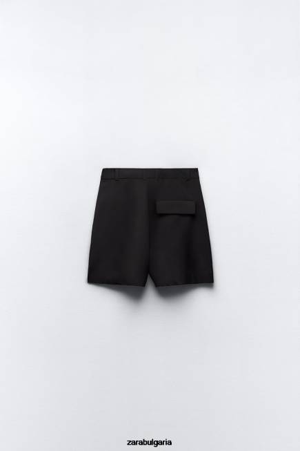 Zara облекло 66FT527 Жени плисирани шорти с висока талия черен