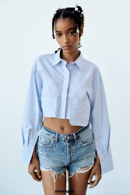 Zara облекло 66FT531 Жени trf дънкови шорти със средна височина син