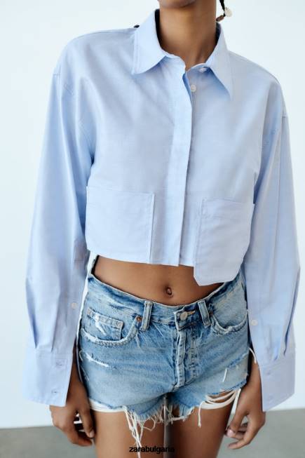 Zara облекло 66FT531 Жени trf дънкови шорти със средна височина син