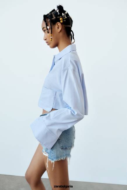 Zara облекло 66FT531 Жени trf дънкови шорти със средна височина син