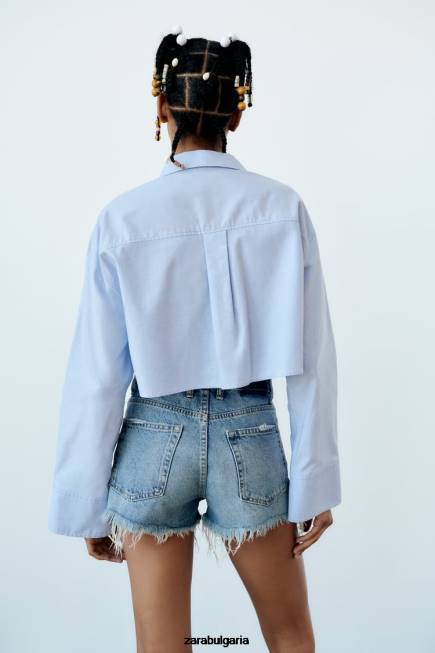 Zara облекло 66FT531 Жени trf дънкови шорти със средна височина син