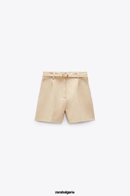 Zara облекло 66FT532 Жени двулицеви шорти с колан тъмнокафяво