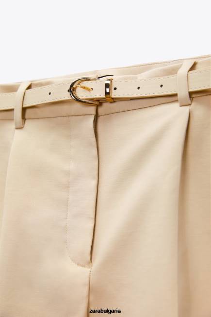 Zara облекло 66FT532 Жени двулицеви шорти с колан тъмнокафяво