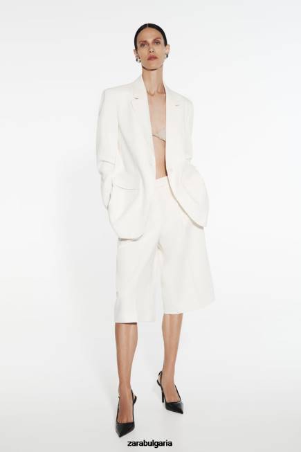 Zara облекло 66FT535 Жени плисирани бермуди бяла стрида