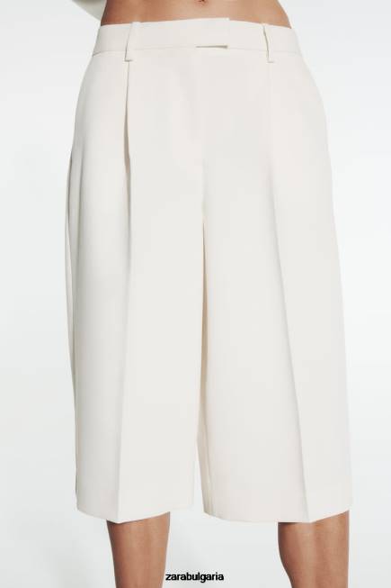 Zara облекло 66FT535 Жени плисирани бермуди бяла стрида