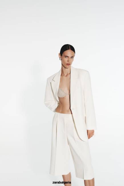Zara облекло 66FT535 Жени плисирани бермуди бяла стрида