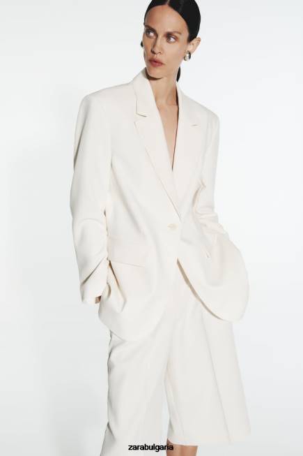 Zara облекло 66FT535 Жени плисирани бермуди бяла стрида