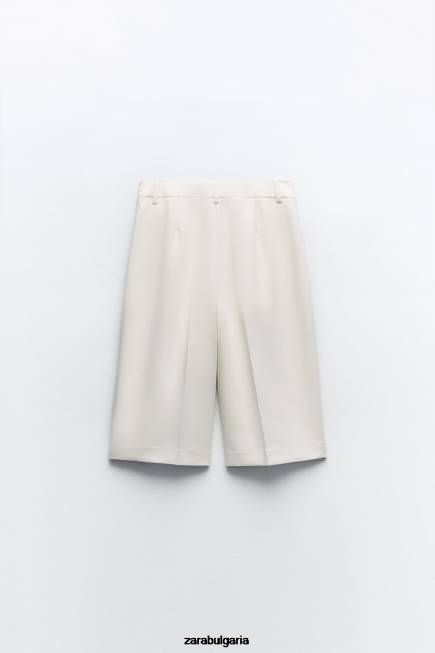 Zara облекло 66FT535 Жени плисирани бермуди бяла стрида