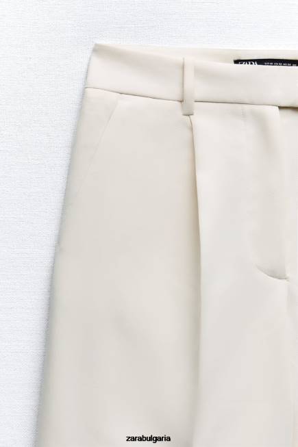 Zara облекло 66FT535 Жени плисирани бермуди бяла стрида