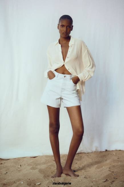 Zara облекло 66FT538 Жени дънкови шорти с висока талия z1975 светло синьо