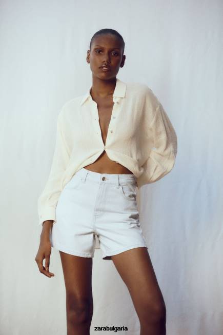 Zara облекло 66FT538 Жени дънкови шорти с висока талия z1975 светло синьо