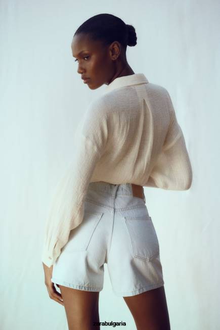 Zara облекло 66FT538 Жени дънкови шорти с висока талия z1975 светло синьо