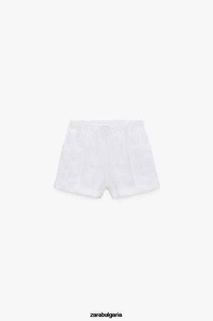 Zara облекло 66FT540 Жени карго панталони от ленена смес бяло