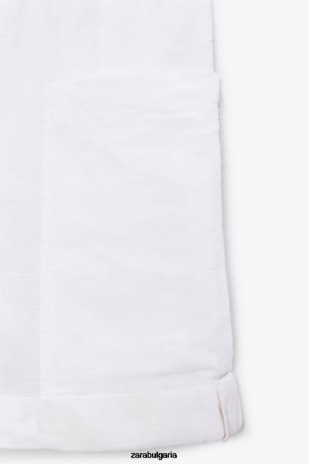 Zara облекло 66FT540 Жени карго панталони от ленена смес бяло
