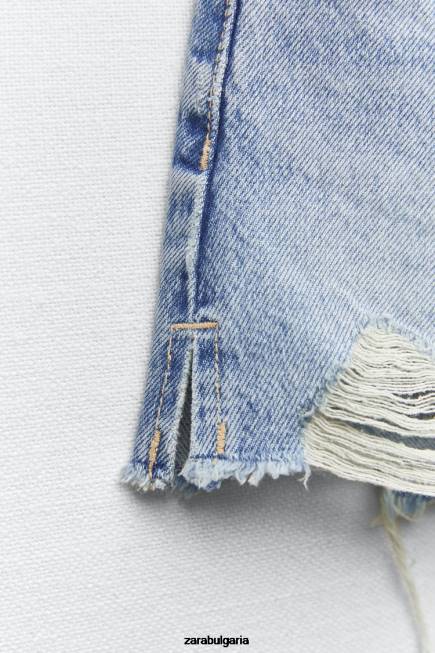 Zara облекло 66FT541 Жени trf дънкови шорти с висока талия светло синьо