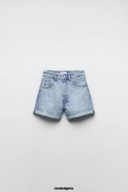 Zara облекло 66FT546 Жени trf дънкови шорти с висока талия син