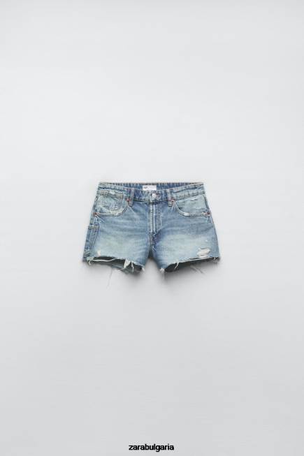 Zara облекло 66FT548 Жени trf дънкови шорти с висока талия син