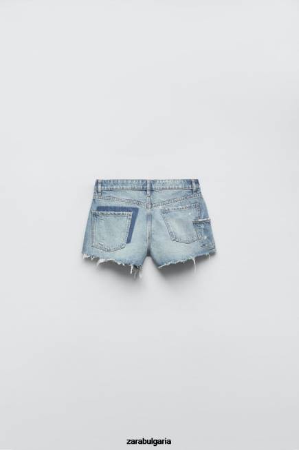 Zara облекло 66FT548 Жени trf дънкови шорти с висока талия син