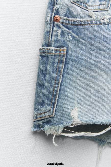 Zara облекло 66FT548 Жени trf дънкови шорти с висока талия син