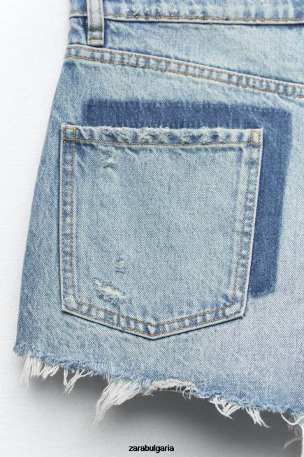 Zara облекло 66FT548 Жени trf дънкови шорти с висока талия син