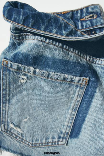 Zara облекло 66FT548 Жени trf дънкови шорти с висока талия син