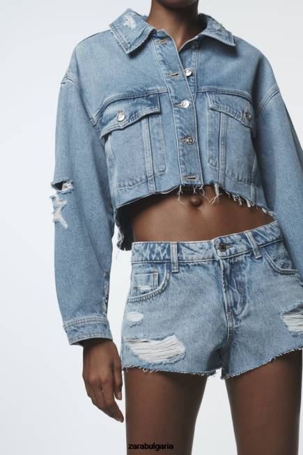 Zara облекло 66FT549 Жени z1975 разкъсани мини дънкови шорти средно синьо