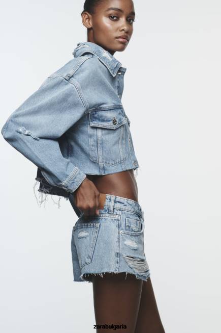 Zara облекло 66FT549 Жени z1975 разкъсани мини дънкови шорти средно синьо