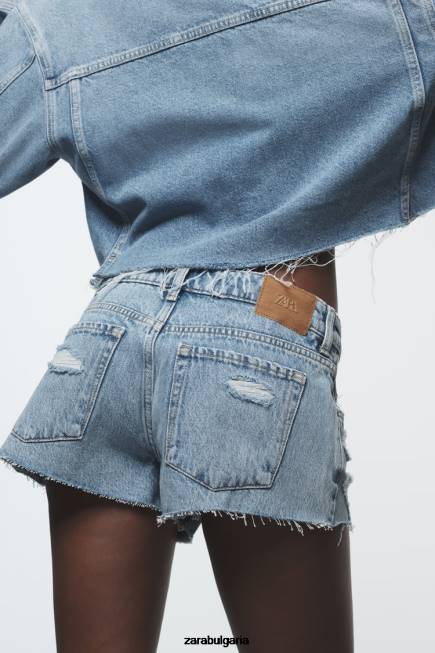 Zara облекло 66FT549 Жени z1975 разкъсани мини дънкови шорти средно синьо