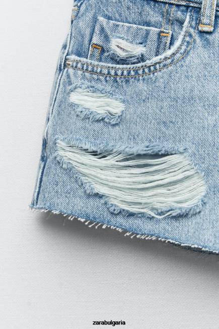 Zara облекло 66FT549 Жени z1975 разкъсани мини дънкови шорти средно синьо