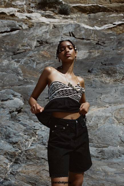 Zara облекло 66FT551 Жени trf къси панталони със средна талия черен