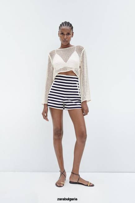 Zara облекло 66FT554 Жени шорти с висока талия раирана