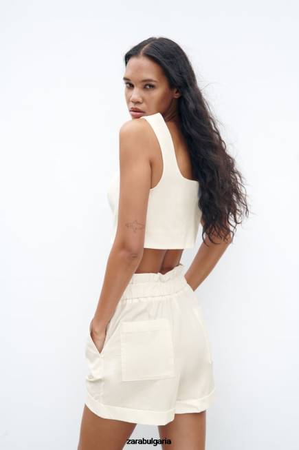 Zara облекло 66FT566 Жени къси панталони с обърнат подгъв бяло