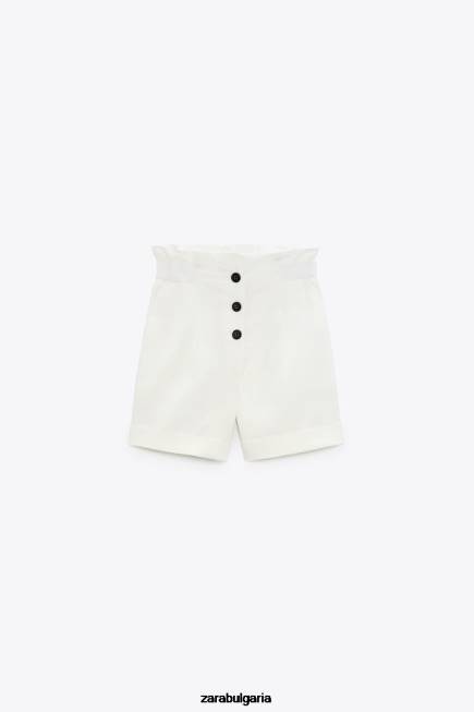 Zara облекло 66FT566 Жени къси панталони с обърнат подгъв бяло