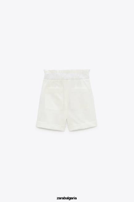 Zara облекло 66FT566 Жени къси панталони с обърнат подгъв бяло