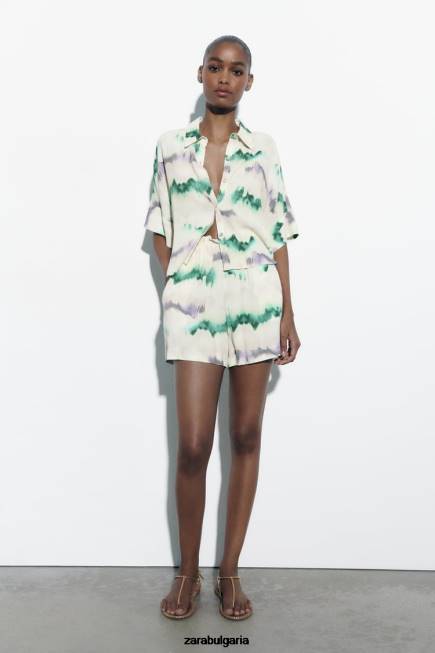 Zara облекло 66FT568 Жени къси панталони с ластик на талията многоцветен