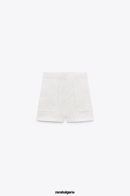 Zara облекло 66FT585 Жени шорти с бродирани капси екрю