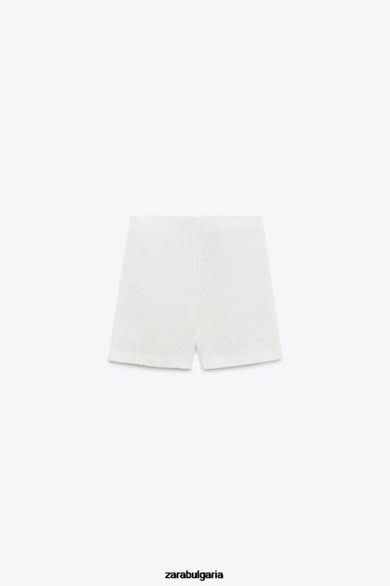 Zara облекло 66FT585 Жени шорти с бродирани капси екрю